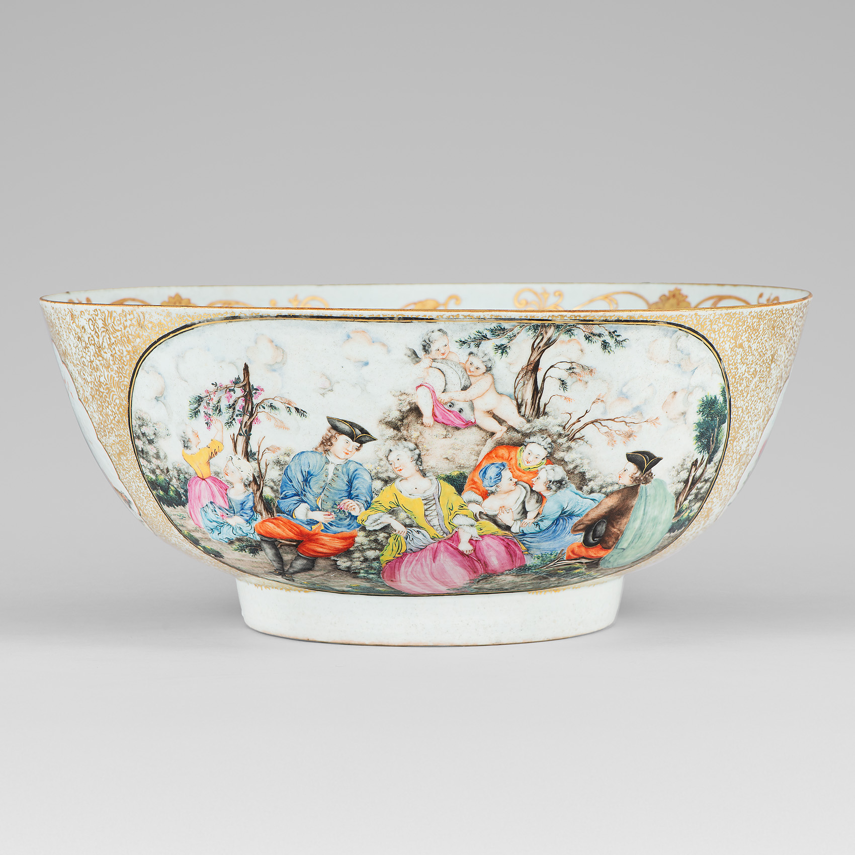 punch bowl fete galante chinese porcelain.
