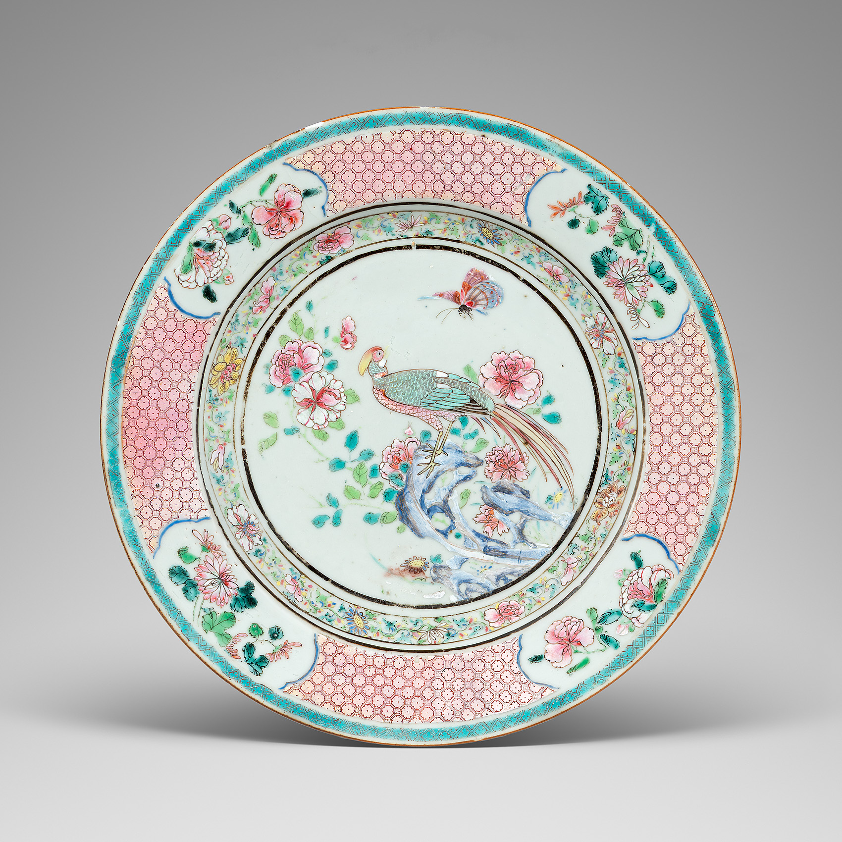 chinese export porcelain famille rose yongzheng butterfly pheasant